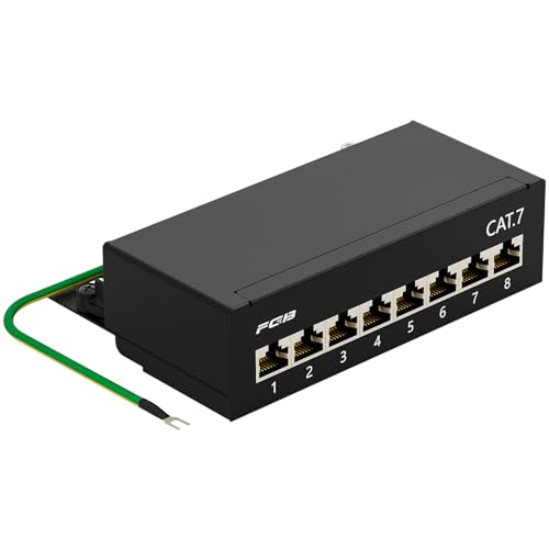 FGB CAT 7 Patchpanel Verteilerfeld 8 Port - Tisch/Wandmontage/Desktop Geschirmt 8X RJ45 Buchse - LSA Verteilerfeld für Gigabit-Netzwerk-Switch