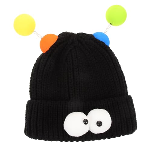 DEARMAMY Cartoon Little Monster Wollmütze Für Frauen Herbst Und Paar Strickmütze Schwarze Strickmütze Beanie Mütze Für Frauen Urlaubsmütze Strickmütze Pelzmütze Warme Mütze Aus