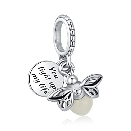 Alstiva Glühwürmchen Charm Anhänger 925 Sterling Silber 5A Zirkonia Charm Anhänger für Armband Charm Bead Pendant für Europäische Armbänder Halsketten Schmuck Geschenk für Damen Frauen