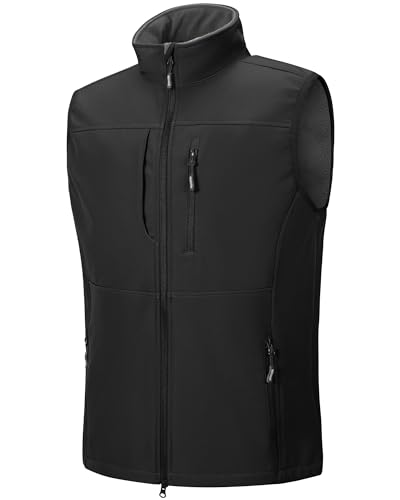 Outdoor Ventures Softshell Weste Herren Wasserdicht Winddichte Ärmellose Jacke Sportlich,Mehrere Taschen Body Warmer Golf Softshellweste für Männer Schwarz L