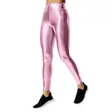 Kurze Leggings Damen Damen Stretchy Kunstleder Leggings Hosen Sexy Strumpfhosen mit hoher Taille Yogahosen Bleistifthosen Enge Hosen Leggins Damen Schwarz Lederoptik (Pink, L)