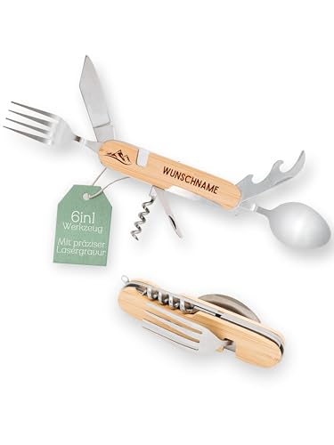 Abenteuernah Gipfelwerkzeug, Wandern Geschenk, Berge, Geschenke für Männer, Wanderbesteck, Bergliebe, Männergeschenke für Oma Opa Onkel Vater mit und ohne individuellem Namen (Wunschname)