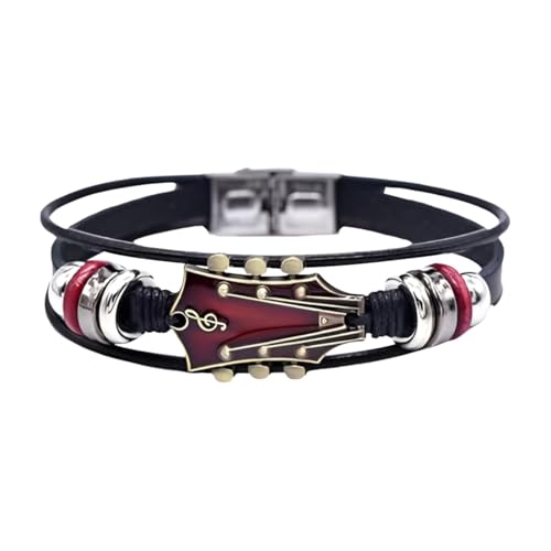 Generico Kugeln Silber Retro Faux Leather Guitar Bracelet Unique Wristband With Stainless Clasp Rock Jewelry For Music Enthusiasts Accessory For Men And Women Geschenke für Sie Jahrestag, Taglia