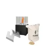 Pelmondo® Q-Style Set Tischfeuer – Kompakte und Rauchfreie Outdoor-Feuerstelle - betrieben mit Holzpellets - ideal für Balkon und Terrasse - Made in Austria