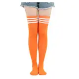 BrightGlow Lange Gestreifte Socken Damen Socken Streifen Oberschenkelhohe Socken Winter Hohe Socken Kniestrümpfe Damen Overknee-Socken Thermosocken Stiefelstrümpfe Orange#26 Einheitsgröße