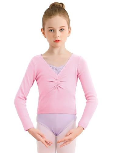 Eisnnu Kinder Mädchen Tanzpullover V-Ausschnitt Ballett Bolero Ballett Top Girl Strickpullover Langarm 3-11 Jahre (DE/NL/SE/PL, Numerisch, 120, Regular, Rosa)