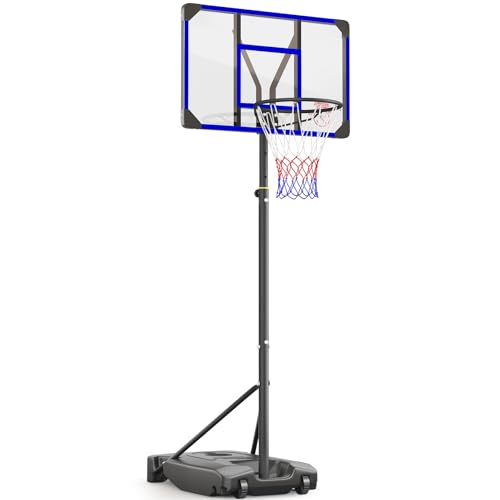 Yohood Basketballkorb Outdoor für Kinder/Jugendliche, Basketballkorb mit Rollen Tragbar, 147–260cm Höhenverstellbarer Basketballständer mit 82x53cm PC Rückwand & Vergrößerter Basis (Blau)