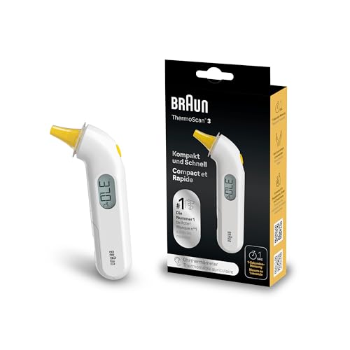 Braun ThermoScan 3 Ohrthermometer | Schnelle 1-Sekunden-Messung | Akustische Fieberanzeige | Digitaldisplay | Baby- und kleinkindfreundlich | Die #1 Marke bei Ärzten(1) | IRT3030