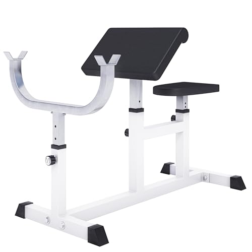 GORILLA SPORTS® Curlbank - 96 x 65 x 83-103 cm, bis 200 kg Belastbar, Sitz, Curlpult und Hantelablage 5-fach verstellbar, Rutschfesten Füßen - Curl Hantelbank, Scottbank, Bizepsbank, Curl-Maschine