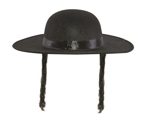 P'TIT CLOWN - 91041 - Rabbinerhut - Rabbi's Hat - Wollimitation Rabbi Jacob - Kostümzubehör für Karneval, Mottopartys, Feten - Schwarz mit Haaren - Einheitsgröße - Erwachsene