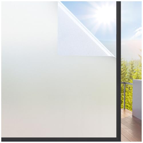 rabbitgoo Fensterfolie Milchglasfolie Sichtschutzfolie Selbstklebend Folie Fenster Scheibenfolie Blickdicht Anti-UV Statische Privatsphäre Schutzfolie Matt Für Bad Büro Wohnzimmer matt 44,5 x 200 cm