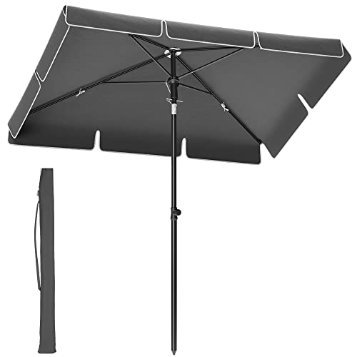 SONGMICS Sonnenschirm 200 x 125 cm, Balkonschirm UPF 50+, Sonnenschutz, beidseitig um 30° knickbar, höhenverstellbar, mit Aufbewahrungstasche, für Garten, Terrasse, ohne Ständer, grau GPU25GY