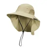 Kato Tirrinia Outdoor Sonnenhut Herren Damen mit Nackenschutz, UPF 50 UV Schutz Safari Bucket Hut， Faltbar Cap Sonnenschutz für Anglerhut Wanderhut Gartenhut Tropenhut, Khaki