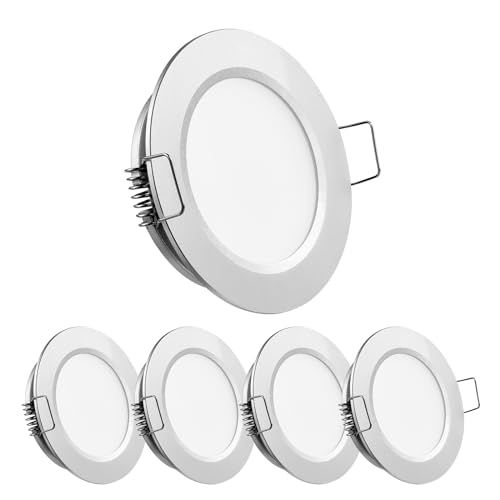 Obeaming 4 x LED Einbaustrahler 12V Spot 2,5W 3000K Wohnmobil Boot Einbauleuchten Flach Dimmbar Einbauspot für Camper Wohnwagen, 215lm Silber Loch 58-63mm Aluminium RA93