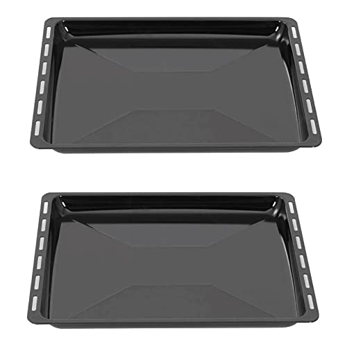 ICQN Backblech 455x375x30 mm Set, 2er Emaillierte Fettpfanne für Backofen und Herd, Passend für Bosch, Siemens, Neff, Constructa, Flavel, Kratzfest & Rostfrei, 45,5x37,5 cm, Schwarz, Yak017-Yak017-set