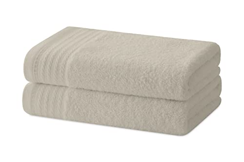 Degrees home – Set mit 2 Handtüchern – Badetücher – 100% Baumwolle – 480 g/m2 – 100 x 50 cm -BEIGE