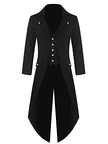Runcati Herren Gothic Frack Steampunk Jacke Viktorianischen Karneval Kostüm Cosplay Smoking Mittelalter Gehrock Mantel Mode Oberbekleidung, Schwarz, L
