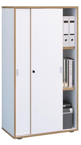 VCM Holz Büroschrank Ordner Aktenschrank Büromöbel Schrank Salia 3-Fach Breite 60 cm Schiebetüren Weiß