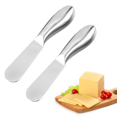 HFMYGS 2 Stück Edelstahl Buttermesser Klein, Käsemesser Dessertmesser Set, Brotzeitmesser Marmelade Messer Tafelmesser Käsemesser, Küchenwerkzeug Besteck Für Butter, Käse Und Gebäckherstellung