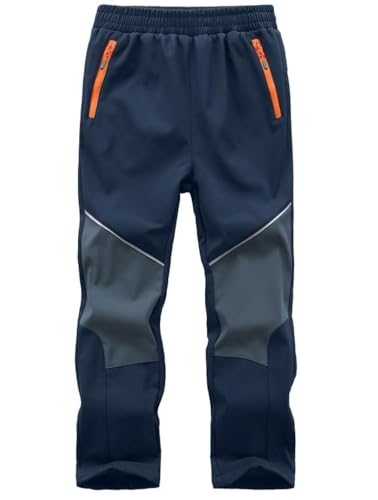 Zzkouine Kinder Softshellhose Schneehose Skihose Warme Hosen Jungen Mädchen Winterhose Outdoorhose Wanderhose, Dunkelblau/Grau 134-140