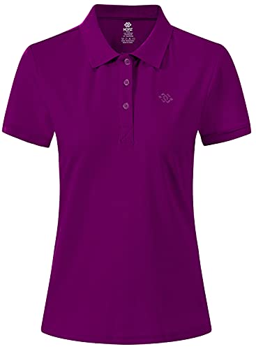 AjezMax Damen Poloshirt Kurzarm Oberteile Leichte Golf Top mit Polokragen Sommershirts Unifarben Dunkel lila Größe Large