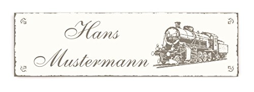 Selbstklebendes Türschild « DAMPFLOKOMOTIVE » Schild mit persönlichem Namen - Klingelschild Shabby Vintage - Lokführer Schaffner