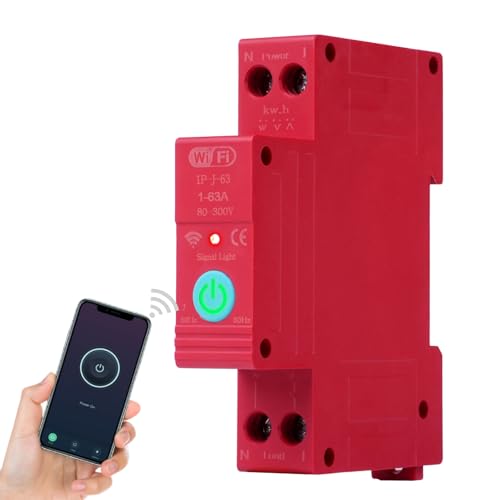 Jadeshay WiFi Schalter Timer, Intelligenter Leistungsschalter Wlan Schalter Hutschiene Smart Circuit Breaker mit Messung, 1P 63A DIN-Schienenschalter für Smart Home-Fernbedienungsschalter