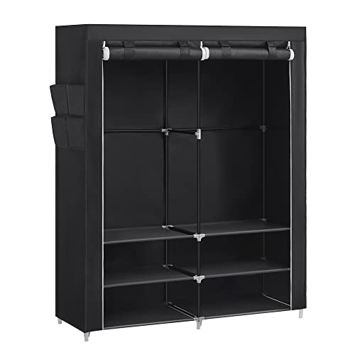 SONGMICS Stoffschrank, Kleiderschrank, 45 x 127 x 176 cm, 2 Hängefächer, mit Ablagen, 4 Seitentaschen, viel Platz, für Schlafzimmer, Wohnzimmer, schwarz RYG008B02