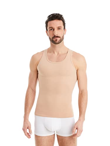 FINN Figurformendes Kompressions-Shirt Herren mit Bauchweg Effekt - Ärmelloses Shapewear Tank-Top aus Baumwolle - Body Shaper Unterhemd für einen flacheren Bauch Hatufarbe Nude 4XL