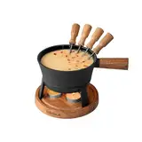 Boska Fondue Set Pro S - 2 bis 4 Personen - Käsefondue Teelichter mit Stil - 700 ml Inhalt für 350 gr Geschmolzenen Käse [ink. Fonduegabeln] [Stabile, Eichenholz und Edelstahl]