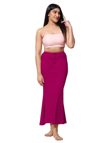 Jaanvi fashion Damen-Saree aus Baumwoll-Mischgewebe, Fischschnitt, Unterrock, Unterrock (seitlicher Schlitz), Lipstick Pink, S