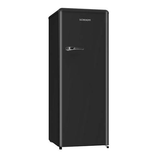 SCHOEPF – RKS245B Vollraum-Kühlschrank 145,6 cm – Retro Design – 238 L – LED-Beleuchtung – Höhenverst. Füße – 40 dB – Schwarz – Freistehend – Vintage Look - Getränkekühlschrank, Standardkühlschrank