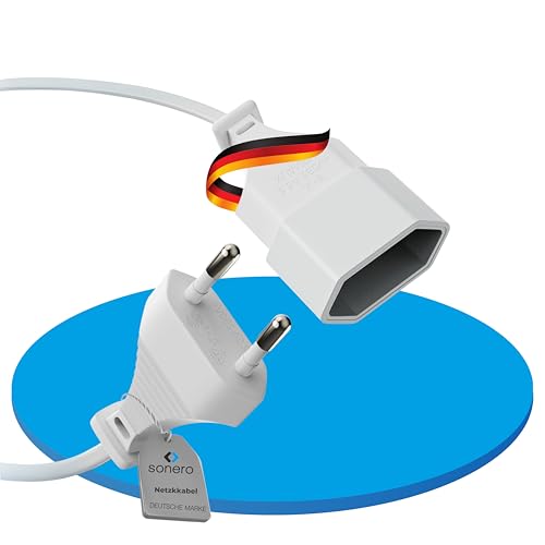 sonero Stromkabel Netzkabel Verlängerungskabel, 2,0m, Eurostecker Flachstecker Typ C Netzstecker auf Euro Buchse, Strom Verlängerung Netzkabel für TV, Spielekonsole, Haushaltsgeräte, Weiß
