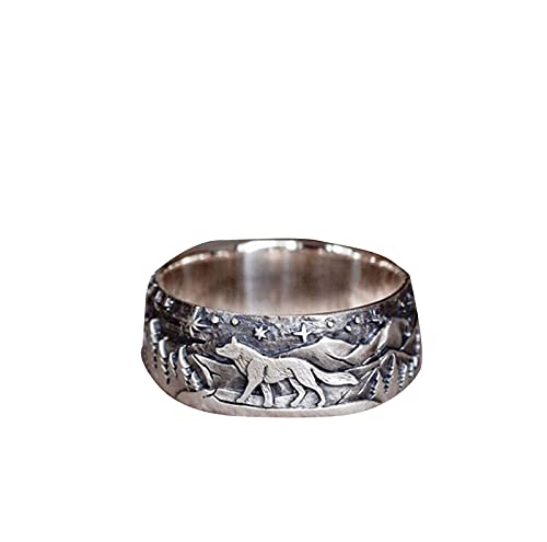 ringe silber Retro Ring Loyal Pair Wolf Paar Ring Damenmode Herren und Accessoires (Silver9, A9)