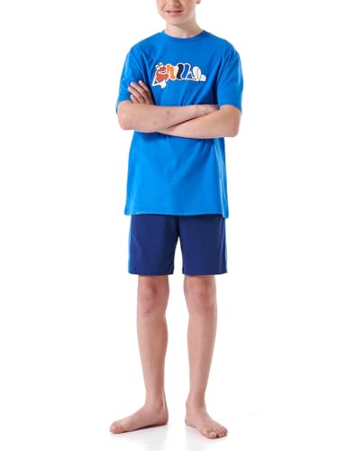 Schiesser Jungen Schlafanzug Set kurz-100% Organic Bio Baumwolle-Größe 140 bis 176 Pyjamaset, blau_180996, 164