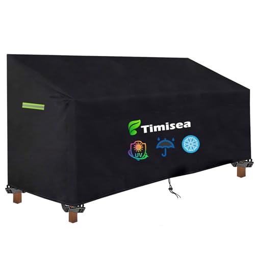 Timisea Abdeckung Gartenbank,2 Sitzer Gartenbank Schutzhülle Abdeckung mit Kordelzug 4 Schnappverschlussgurte Winddicht Abdeckplane Wasserdicht UV-Beständig Oxford Gewebe Schutzhülle