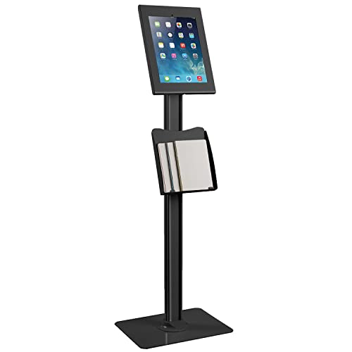 Maclean MC-867 Tablet Halterung Bodenständer mit Prospekthalter Tabletstation mit Verriegelung Kompatibel mit 12,9" iPad Pro (Gen3) (Schwarz)