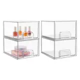 4 Stück Schubladen Organizer, Transparent Badezimmer Organizer mit 32 Rutschfeste Matte,badezimmer organizer,schubladenbox,Schminktisch Organizer für Badezimmer, Schminktisch, Unter Waschbecken