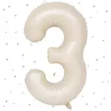 Beige Luftballon 3,Zahlen Luftballon Beige, 40 Zoll Weiß Creme Folienballon 3,101cm Sandweiß Zahlenballon 3 Helium Ballon Luftballon 3 Geburtstag für 3 Jahre Geburtstagsdeko Kinder Mädchen Junge