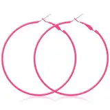 Große Neon Ohrringe Damen 6cm Vintage Ohrringe Creolen 80er 90er Jahre Runde Metall Ohrringe Neon Hoop Earrings Party Ohrringe für Halloween Weihnachten Mottoparty Kostümparty (Rosa)