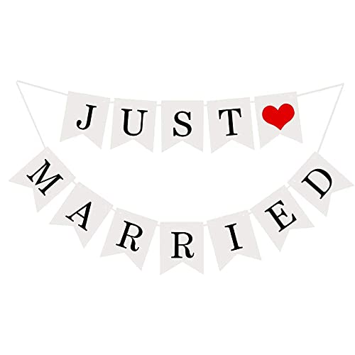 Just Married Girlande Vintage Rustikal Wimpelkette Banner mit Seil Hochzeitsgirlande als Deko für Hochzeit Fest Party Brautdusche Junggesellinnenabschied oder Foto Photo Booth Fotografie