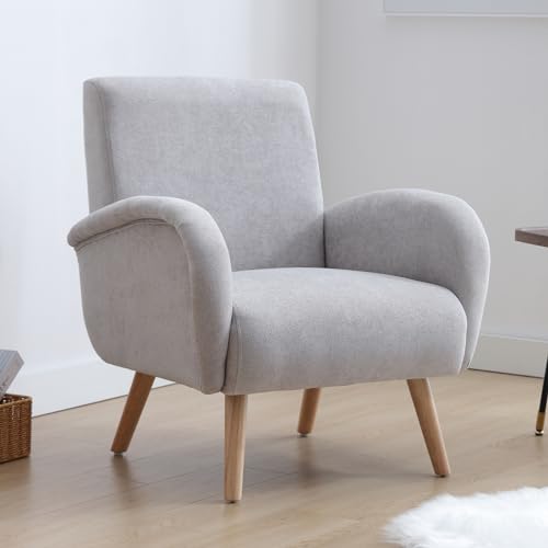 Wahson Sessel Ohrensessel Retro Polstersessel, Loungesessel mit Verdickte Rückenlehne Lesesessel Beine aus Massivholz für Wohnzimmer/Schlafzimmer,Grau