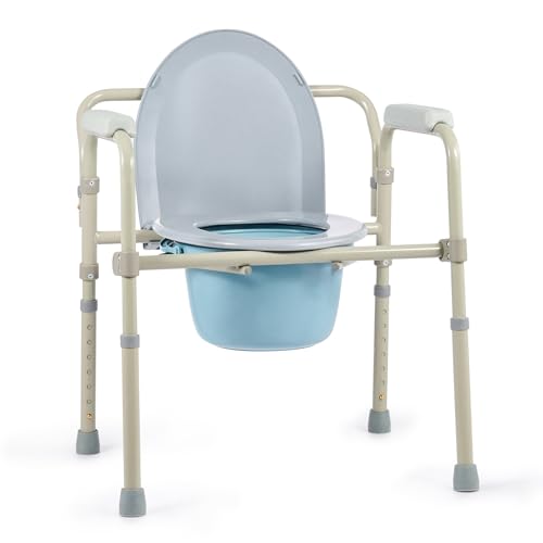 VONOYA Toilettenstuhl für Senioren 135kg Faltbar Nachtstuhl mit Armlehne Hygienischer Toilettenstuhl Toilettenhilfe WC Stuhl Höhenverstellbar Stuhl für Toilette mit herausnehmbarer Eimer