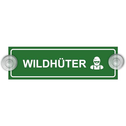 INDIGOS UG - Einsatzschild - Wildhüter- grün - 20 x 6 cm - Saugnapfschild - Aluverbund - Innenbefestigung für Ihr Auto - UV-Beständig