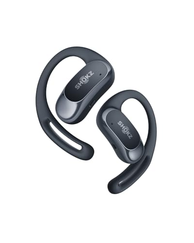 SHOKZ OpenFit Air Open-Ear-Kopfhörer, True Wireless Bluetooth-Ohrhörer mit Mikrofon, Ohrhörer mit Air-Ohrbügel, Schnellaufladung, 28h Wiedergabe, wasserdicht IP54 fürs Training, Tragetasche, Schwarz