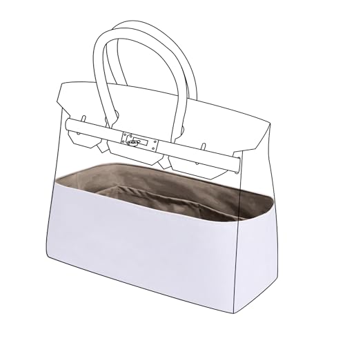 DGAZ Leichter Handtaschen Organizer, Seide und Dupont Papier Innentaschen für Birkin 20/25/30/35/40/45 Taschen, Tasche in Tasche Organizer für Luxustaschen (BK30, Etoupe Grey)