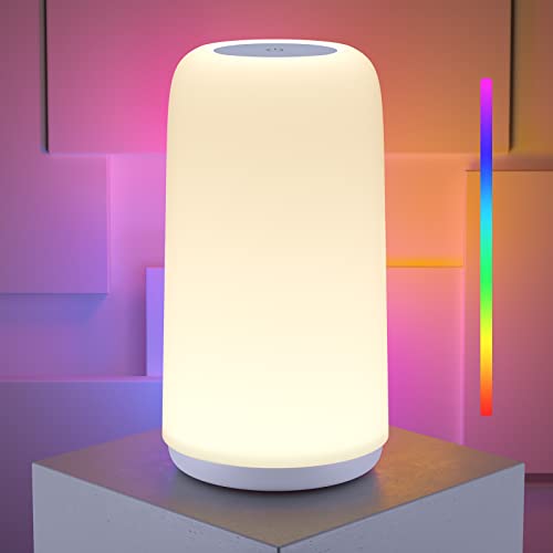 ROOTRO LED Nachttischlampe Touch Dimmbar, [Stilvolles Design mit 256 RGB-Modus] 3 Helligkeitsstufen Tischlampe für Schlafzimmer Warmweißes Licht Bunte Intelligente Lampe für Wohnzimmer Home Office