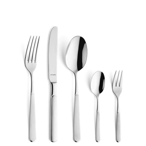 Amefa SATINA Besteck Set 30-teilig, Besteck für 6 Personen, Spülmaschinenfest, Besteck Rostfrei 18/10 Edelstahl, Spezial-Wellenschliff, Gehärteter Klingenstahl