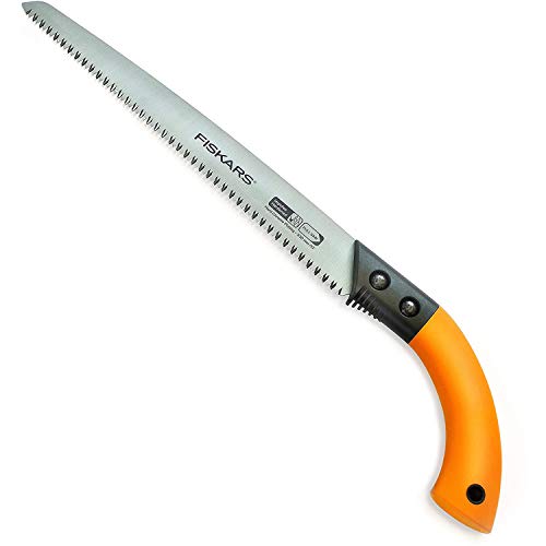 Fiskars Handsäge für frisches Holz bis Ø 15 cm, Mit feststehendem Blatt, Inklusive Kunststoff-Köcher, Sägeblattlänge: 33 cm, Rostfreies Stahl-Sägeblatt, Schwarz/Orange, SW84, 1001620