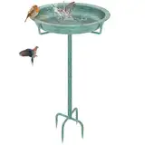 KHayRovies Vogeltränke Stehend, Vogelbad für Draußen Garten, Metall Vogelbecken Schüssel Wildvogeltränken Wassertränke, Wasserschale Frostsicher Vogelfutterspender für Vögel, 92x27cm (Retro Grün)